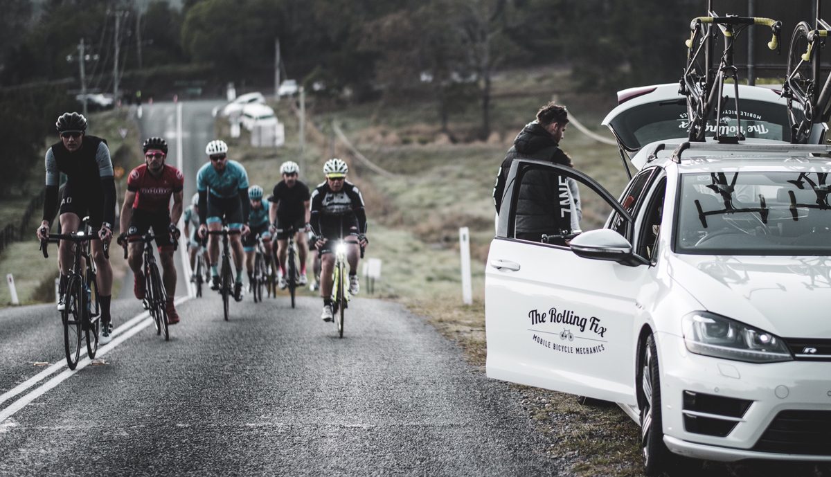 Supporting cyclists on-route Peaks Challenge Cradle Mountain
