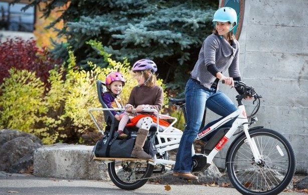 Premium cargo bike such as Yuba Spicy Curry with Bosch ebike system is a perfect family vehicle
