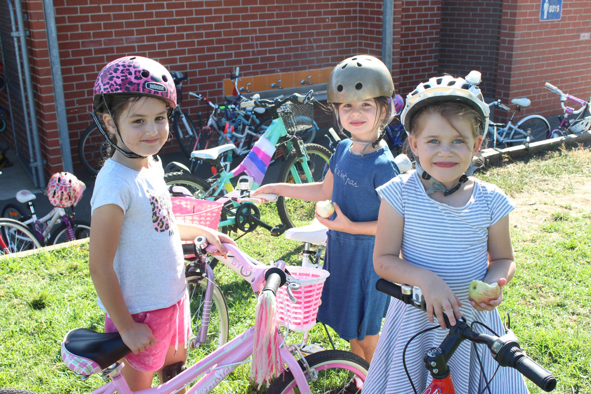 Kids riding bikes at school