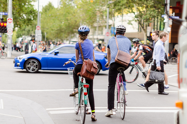 Bike commuters on Swanston Street, Melbourne, Bicycle Network