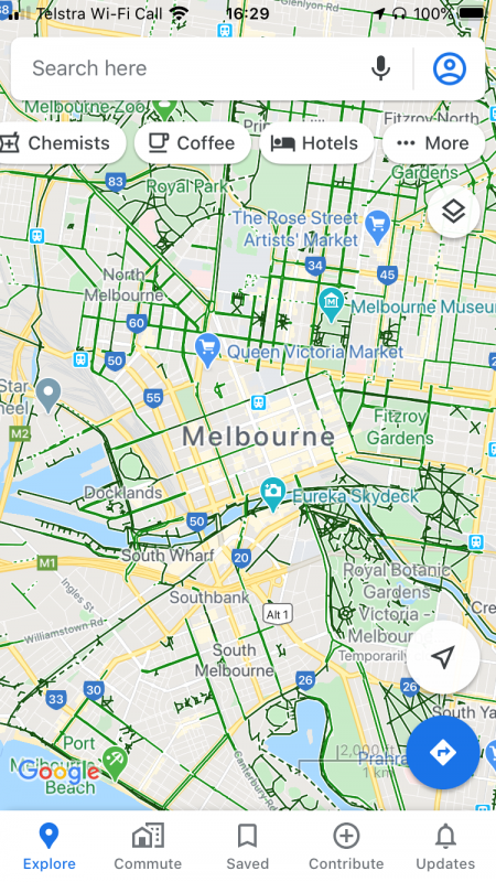 Cycling paths layer - Google Maps