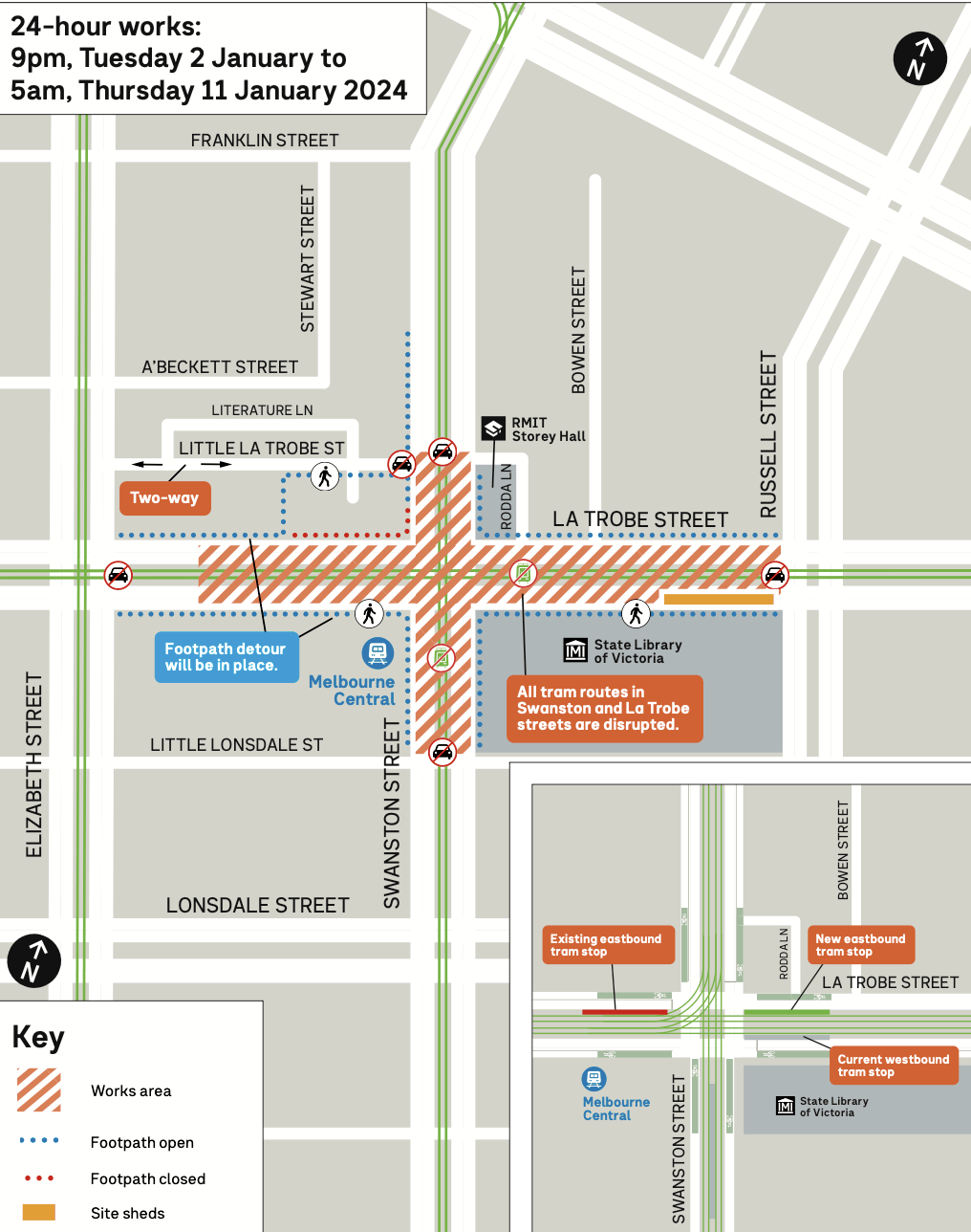 Swanston and La Trobe streets closure in January Bicycle Network