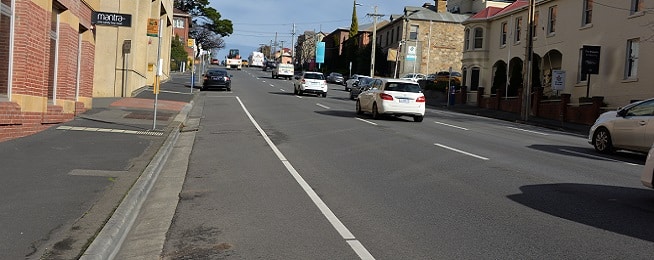 Image of Davey Street from the Sandy Bay Road intersection looking uphill where the new bike lane will be built.